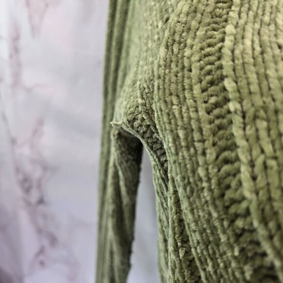 Vintage Y2K Sweater Women 3X Green Chenille Cable Knit Turtleneck Oversized - Picture 10 of 14